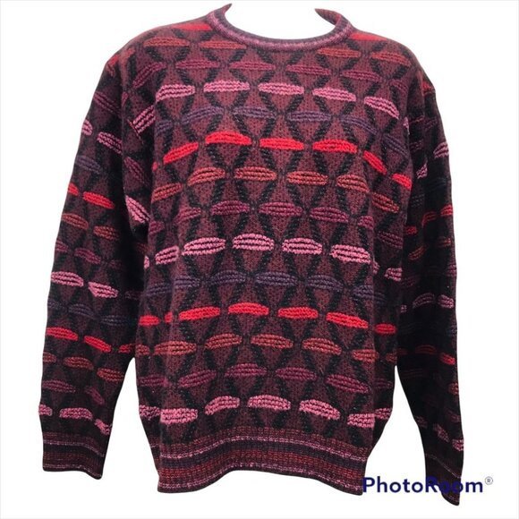 Galilei Made in Italy wool Crew Neck Knot Burgundy sweater Women size M - Picture 4 of 14